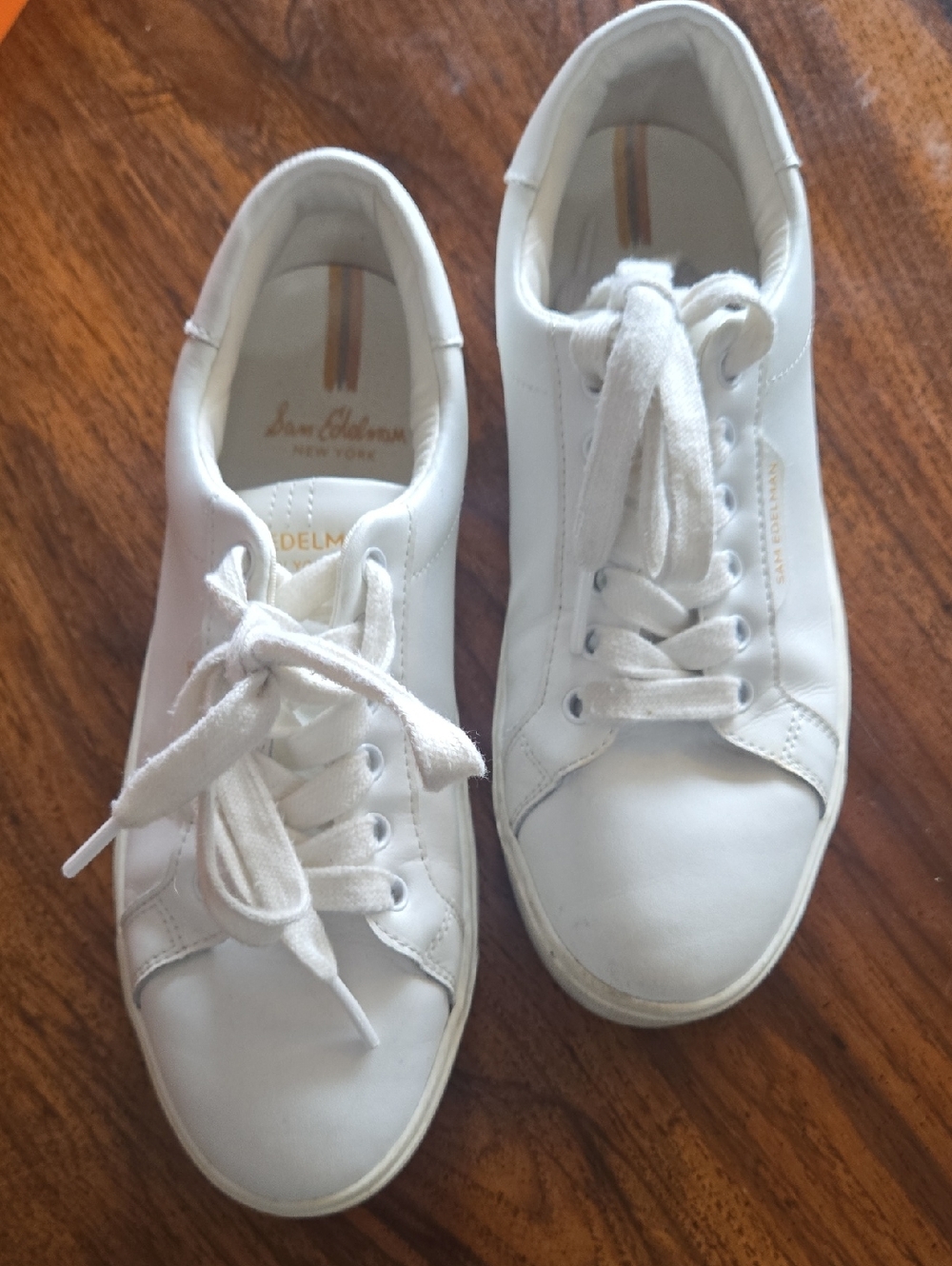 Sam Edelman Off-White Leather Low-Top Sneakers